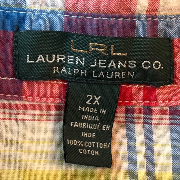 Ralph Lauren Jeans Co. Red Blue Yellow Plaid Cotton Button Down Shirt Women's 2X - Picture 9 of 11